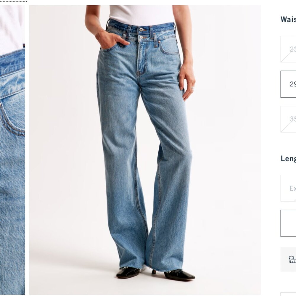 Abercrombie High Rise Loose Jean, MEDIUM WITH DOUBLE WAISTBAND, 29 LONG